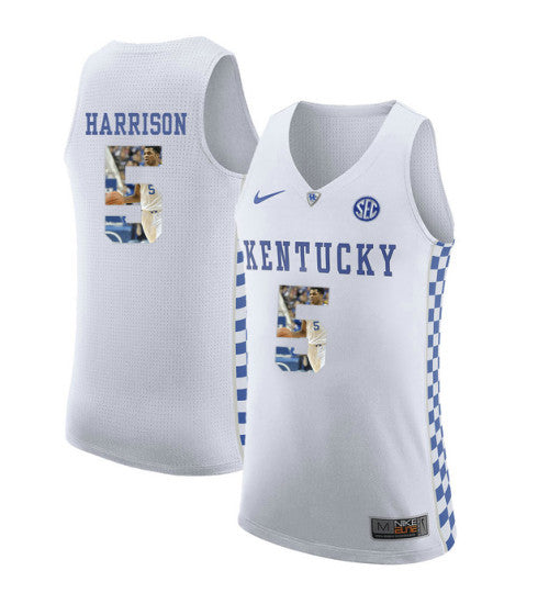 Kentucky Wildcats 5 Andrew Harrison College Basketball Jersey White | Stitched Jersey RTJS 3570