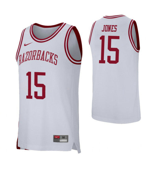 Arkansas Razorbacks Retro Mason Jones College Basketball Jersey White stitched basketball jersey for game day fanwear