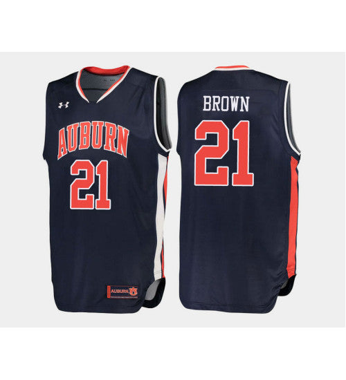 Auburn Tigers 21 Quinnel Brown Navy Road College Basketball Jersey stitched basketball jersey for game day fanwear
