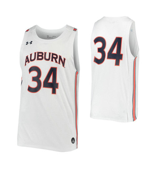 Auburn Tigers 34 College Basketball Jersey White stitched basketball jersey for game day fanwear