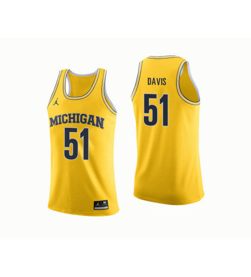 Michigan Wolverines 51 Austin Davis College Basketball Jersey Yellow 3268 | Stitched Jersey RTJS 8480