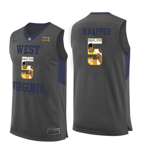West Virginia Mountaineers On Knapper 11503 #5 Gray stitched throwback college basketball jersey