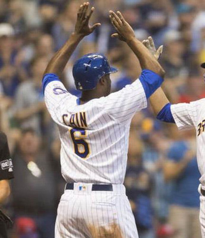 Milwaukee Brewers Lorenzo Cain MLB jersey front view