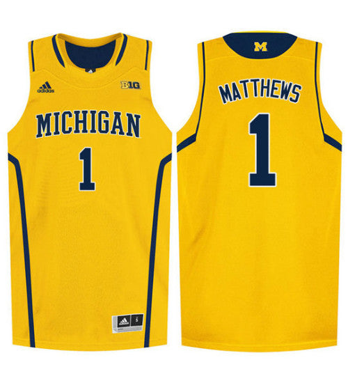 Michigan Wolverines #1 Charles Matthews College Basketball Jersey Gold stitched college jersey