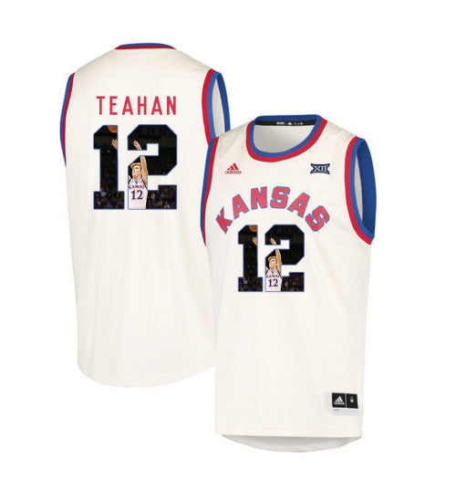 Kansas Jayhawks 12 Chris Teahan College Basketball Jersey Cream | Stitched Jersey RTJS 3903