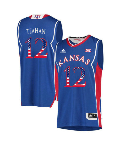 Kansas Jayhawks 12 Chris Teahan College Basketball Jersey Royal 7847 | Stitched Jersey RTJS 3901