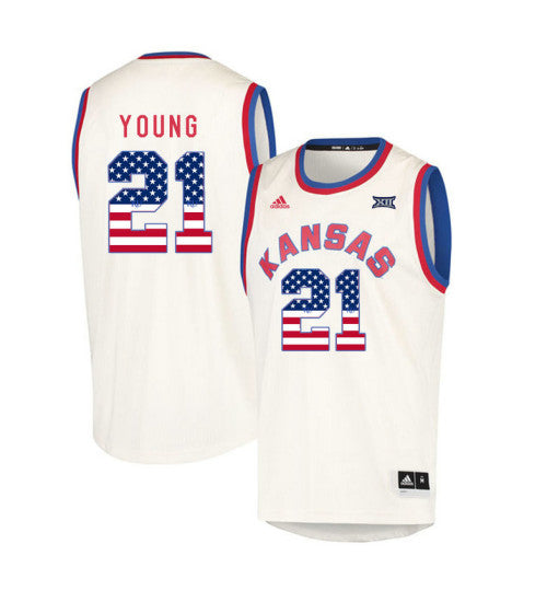Kansas Jayhawks 21 Clay Young College Basketball Jersey Cream stitched retro jersey