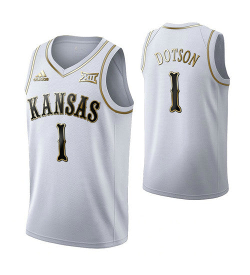 Kansas Jayhawks 1 Devon Dotson Limited Golden Edition College Basketball Jersey White stitched retro jersey