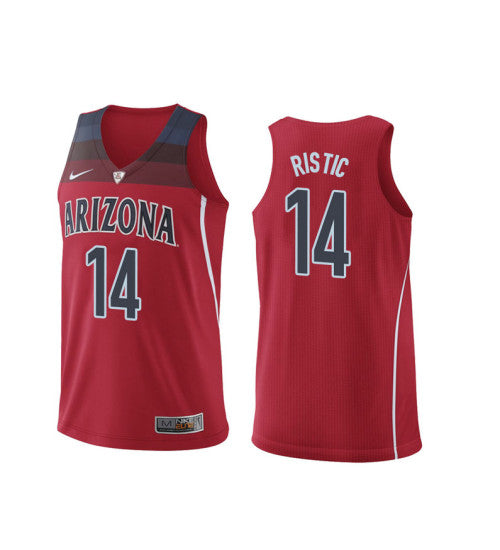 Arizona Wildcats 14 Dusan Ristic College Basketball Jersey Red stitched basketball jersey for game day fanwear