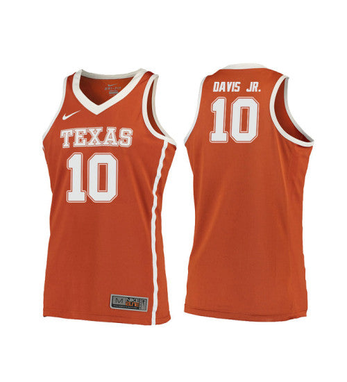 Texas Longhorns Eric Davis Jr 10615 #10 Orange stitched throwback college basketball jersey