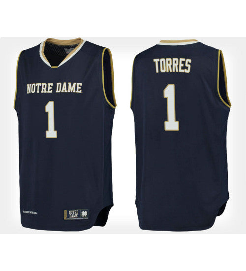 Notre Dame Fighting Irish #1 Austin Torres Navy Home College Basketball Jersey stitched college jersey