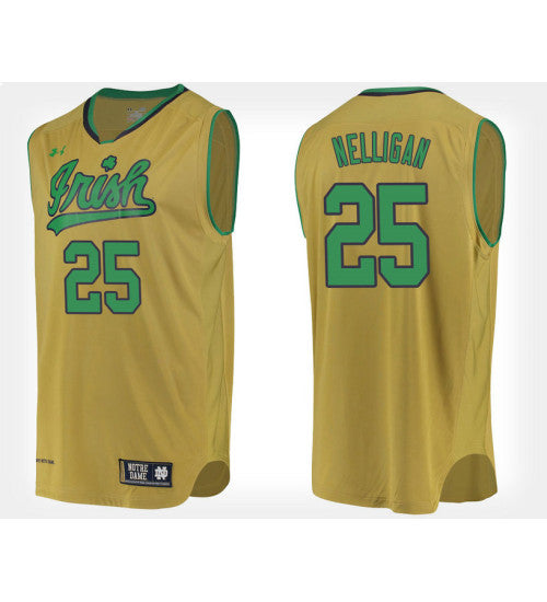 Notre Dame Fighting Irish #25 Liam Nelligan Gold Alternate College Basketball Jersey stitched college jersey