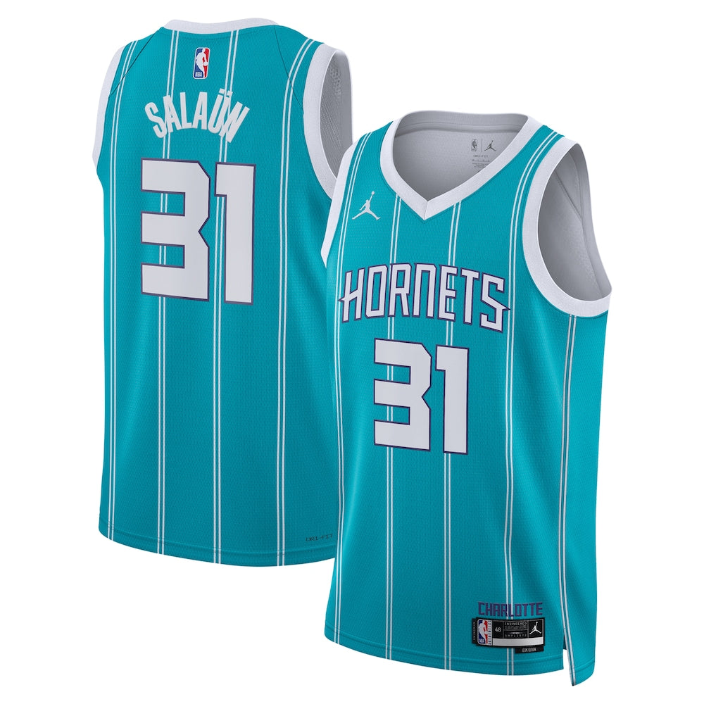 Charlotte Hornets Jordan Brand Icon Edition Swingman Jersey Teal Tidjane Salan Unisex - stitched basketball jersey fanwear