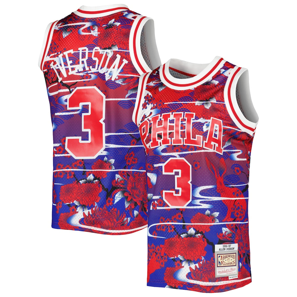 Men's M&N Allen Iverson Red PHI 1996/97 Hardwood Classics Lunar New Year Swingman Jersey RTJ Basketball 329