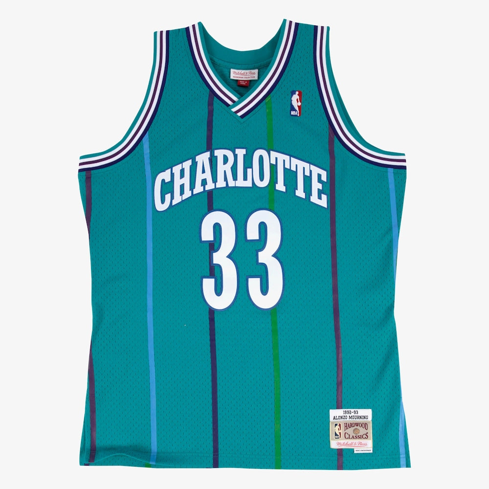 Charlotte Hornets Swingman Jersey Road Alonzo Mourning 1992 93 stitched basketball jersey for game day fanwear
