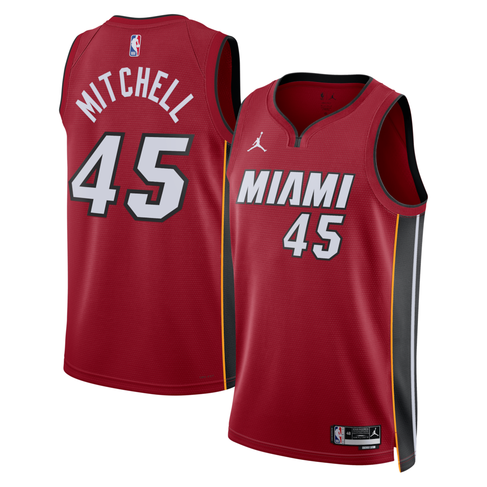 Miami Heat Jordan Brand Statement Edition Swingman Jersey Red Davion Mitchell Unisex stitched basketball jersey for game day