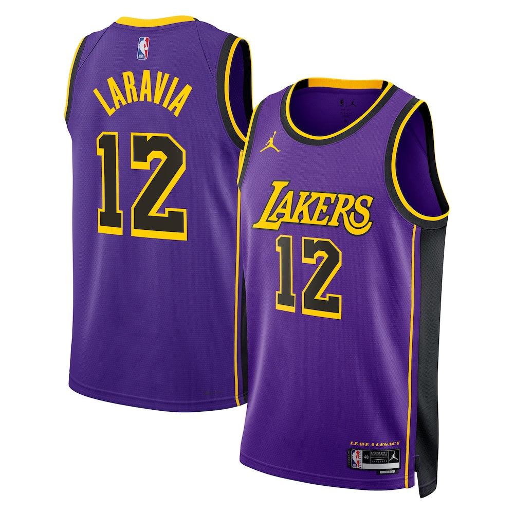 Los Angeles Lakers Jordan Brand Statement Edition Swingman Jersey Purple Jake Laravia Unisex stitched basketball jersey for