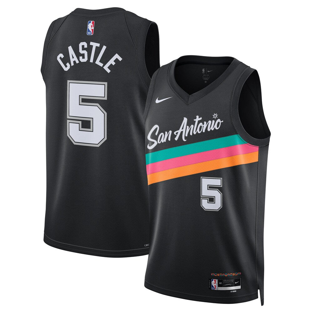 San Antonio Spurs 2025-26 City Edition Swingman Jersey Black Stephon Castle Unisex stitched basketball jersey for game day