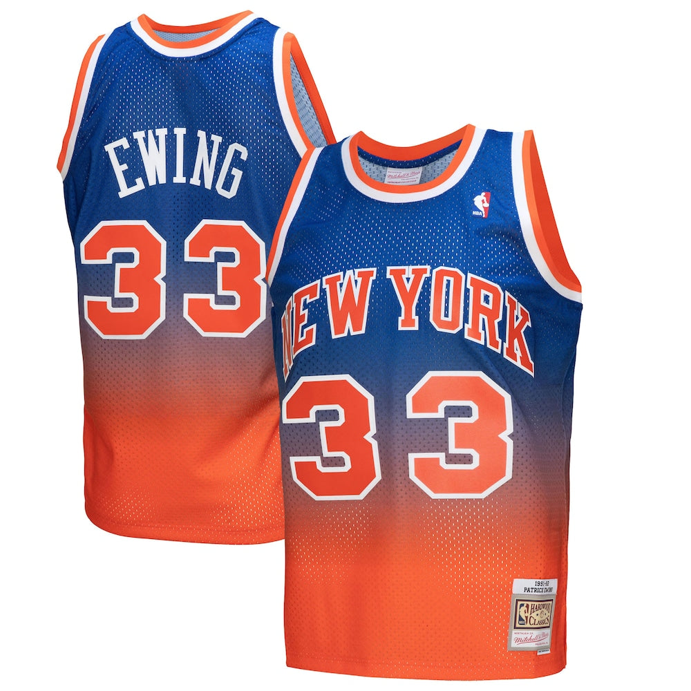 Patrick Ewing Orangeroyal New York Knicks 199192 Hardwood Classics Fadeaway Swingman Player Jersey stitched basketball