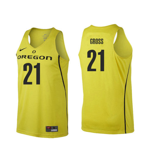 Oregon Ducks 21 Evan Gross College Basketball Jersey Gold | Stitched Jersey RTJS 7508
