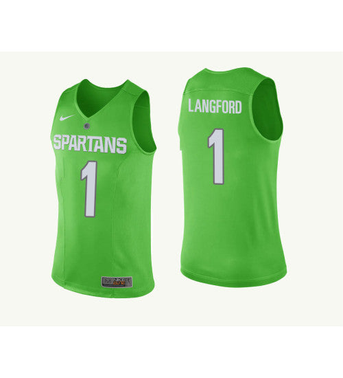Michigan State Spartans 1 Joshua Langford College Basketball Jersey Green | Stitched Jersey RTJS 8886