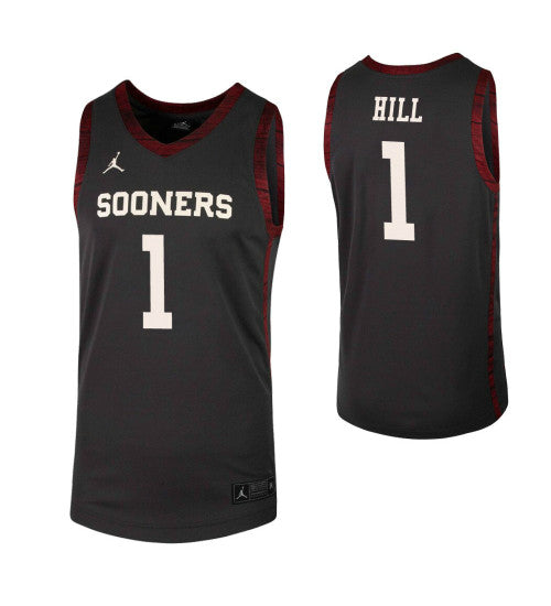 Oklahoma Sooners 1 Jalen Hill Anthracite College Basketball Jersey | Stitched Jersey RTJS 7678