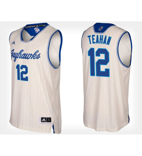 Kansas Jayhawks 12 Chris Teahan Cream Alternate College Basketball Jersey stitched retro jersey