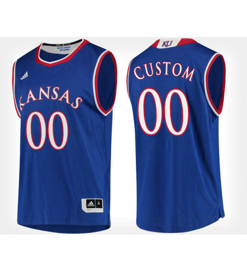 Kansas Jayhawks 00 Custom Blue Home Jersey College Basketball stitched retro jersey