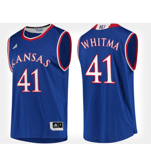 Kansas Jayhawks 41 Jack Whitman Blue Home College Basketball Jersey | Stitched Jersey RTJS 3783