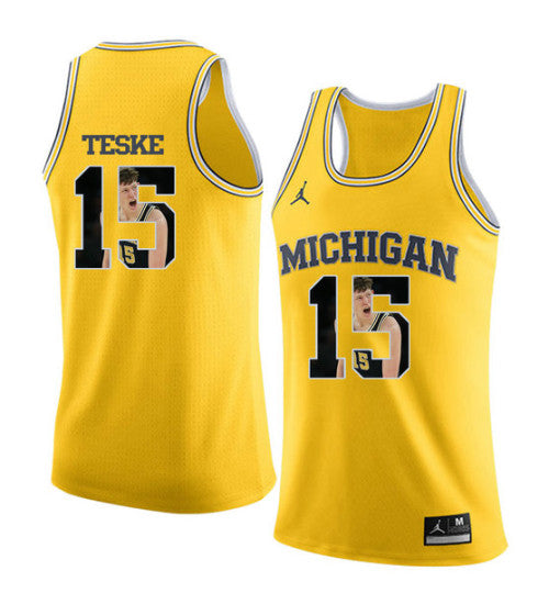 Michigan Wolverines #15 Jon Teske College Basketball Jersey Yellow stitched college jersey