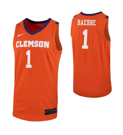 Clemson Tigers 1 Jonathan Baehre Orange College Basketball Jersey stitched basketball jersey for game day fanwear