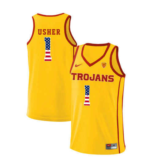 USC Trojans Jordan Usher 10929 #1 Yellow stitched throwback college basketball jersey