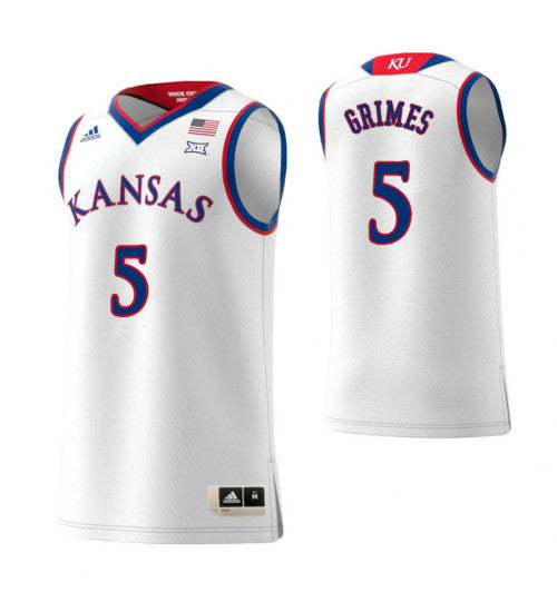 Kansas Jayhawks 5 Quentin Grimes College Basketball Jersey White stitched retro jersey