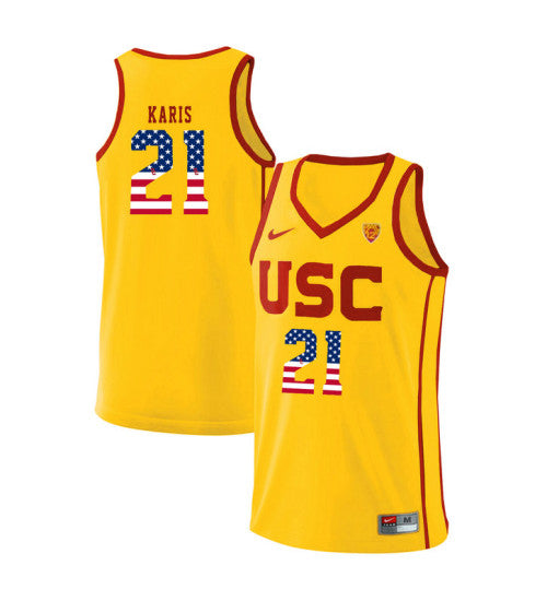 USC Trojans Kurt Karis 10972 #21 Yellow stitched throwback college basketball jersey