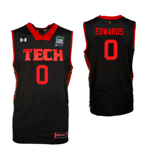 Kyler Edwards Texas Tech Red Raiders #0 Black stitched throwback college basketball jersey