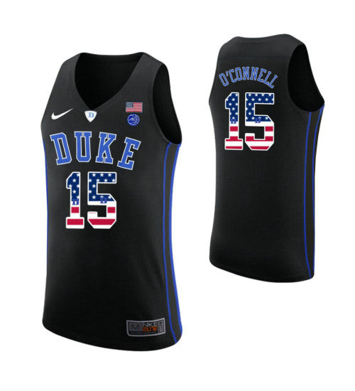 Duke Blue Devils 15 Alex Oconnell Usa Flag College Basketball Jersey Black stitched basketball jersey for game day fanwear