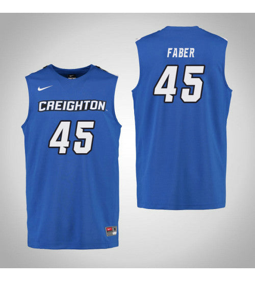 Creighton Bluejays 45 Audrey Faber College Basketball Jersey Royal stitched basketball jersey for game day fanwear