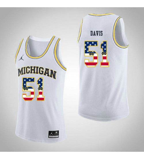 Michigan Wolverines #51 Austin Davis Jordan USA Flag College Basketball Jersey White stitched college jersey