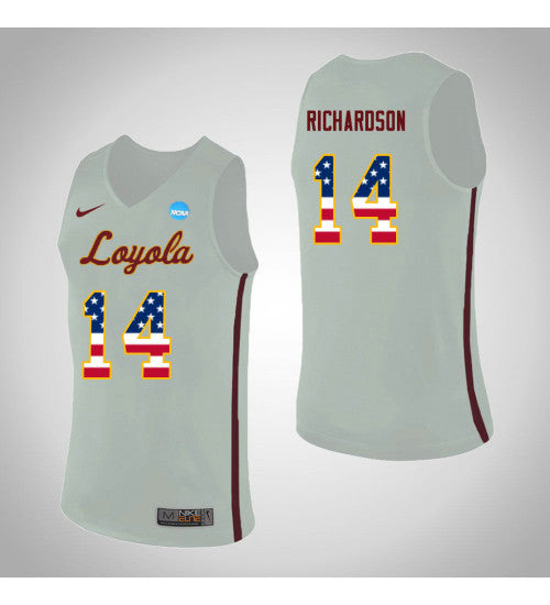 Loyola Chi Ramblers 14 Ben Richardson Usa Flag College Basketball Jersey White stitched retro jersey