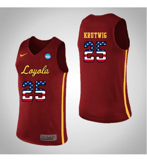 Loyola Chi Ramblers 25 Cameron Krutwig Usa Flag College Basketball Jersey Red | Stitched Jersey RTJS 3388