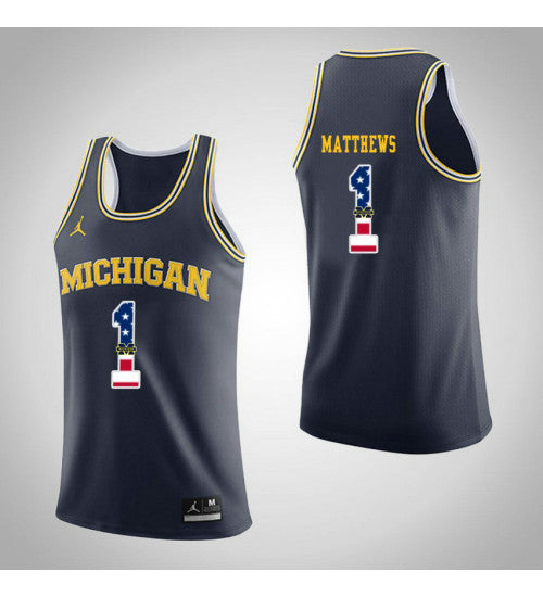 Michigan Wolverines 1 Charles Matthews Jordan Usa Flag College Basketball Jersey Navy | Stitched Jersey RTJS 8659