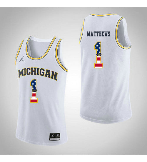 Michigan Wolverines #1 Charles Matthews Jordan USA Flag College Basketball Jersey White stitched college jersey