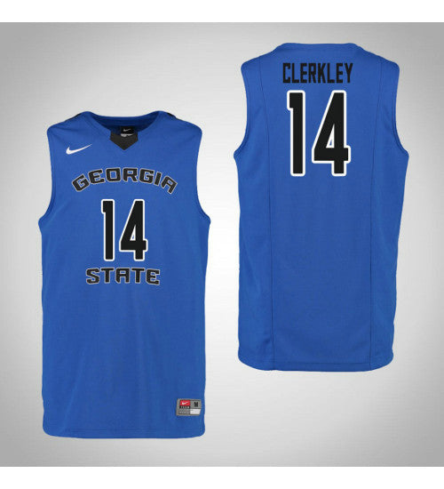 Georgia State Panthers 14 Chris Clerkley College Basketball Jersey Blue stitched retro jersey