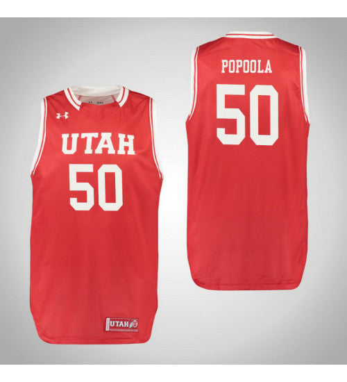 Utah Utes 50 Christian Popoola College Basketball Jersey Red | Stitched Jersey RTJS 6427