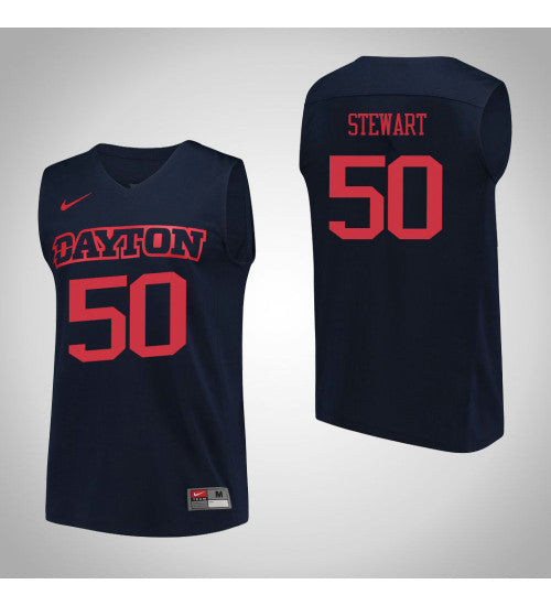 Dayton Flyers 50 Dalton Stewart Performance College Basketball Jersey Navy stitched basketball jersey for game day fanwear