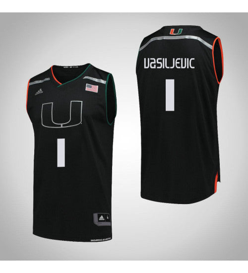 Miami Hurricanes 1 Dejan Vasiljevic College Basketball Jersey Black | Stitched Jersey RTJS 8984