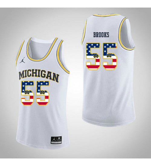 Michigan Wolverines 55 Eli Brooks Jordan Usa Flag College Basketball Jersey White | Stitched Jersey RTJS 8464