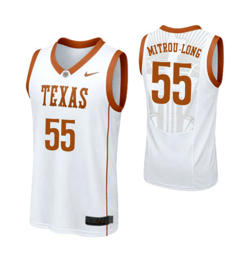 Texas Longhorns Elijah Mitrou Long #55 White stitched throwback college basketball jersey