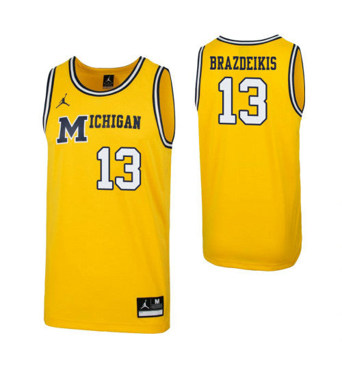 Michigan Wolverines #13 Ignas Brazdeikis 1989 Throwback College Basketball Jersey Maize stitched college jersey