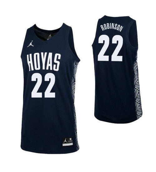 Georgetown Hoyas 22 Jaden Robinson College Basketball Jersey Navy | Stitched Jersey RTJS 4449